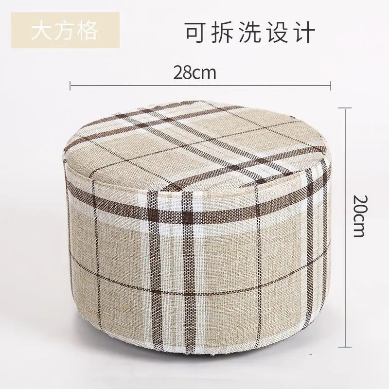 Solid Wood Fabric Small Stool Creative Home Living Room Sofa Coffee Table Decor