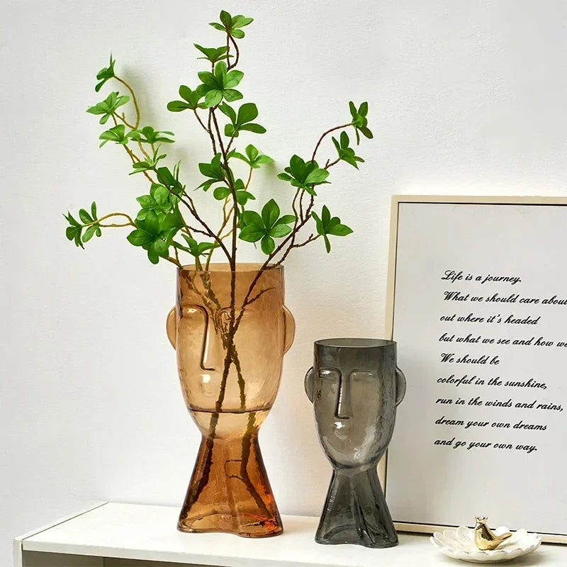 Face art vase ornament home living room flower arrangement glass ornament