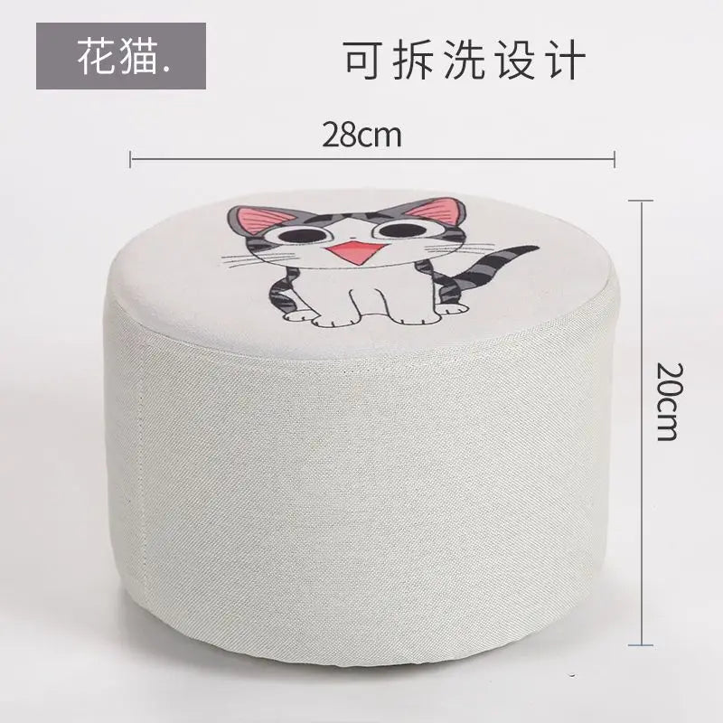 Solid Wood Fabric Small Stool Creative Home Living Room Sofa Coffee Table Decor