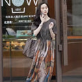 Fashionable Dress for Women 2025 Summer New Retro Drawstring Waist-hugging Long A-line Skirt