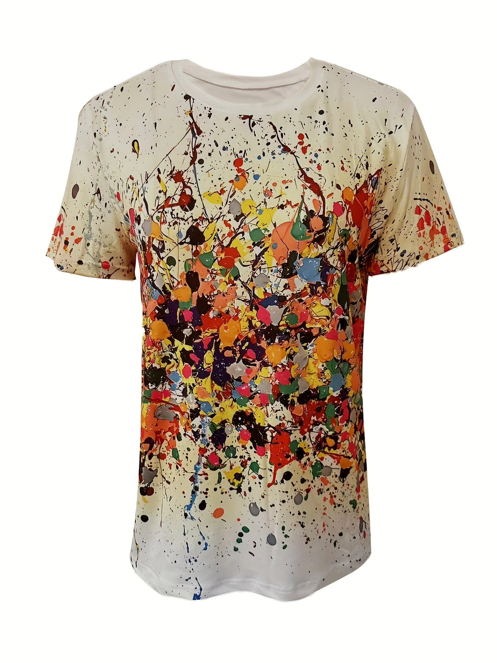 Women's Tee - Colorful Paint Splatter Graphic, Vibrant Abstract Art Design for Casual Daily Wear