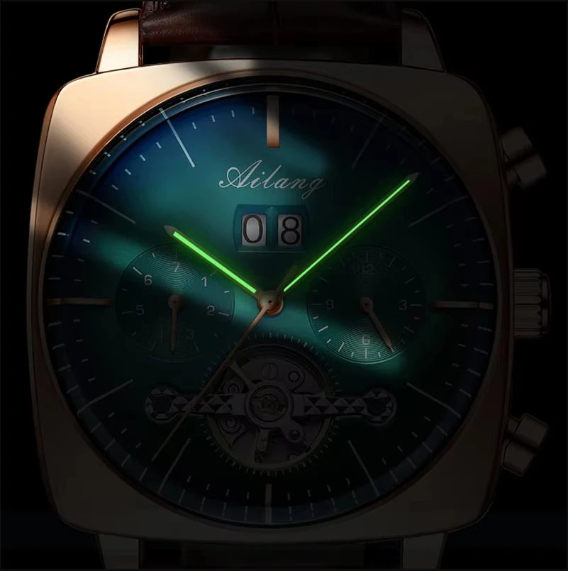 Ailang Square Watch Hollow Multifunctional Men's Fashion Waterproof Luminous Automatic Mechanical Wristwatch