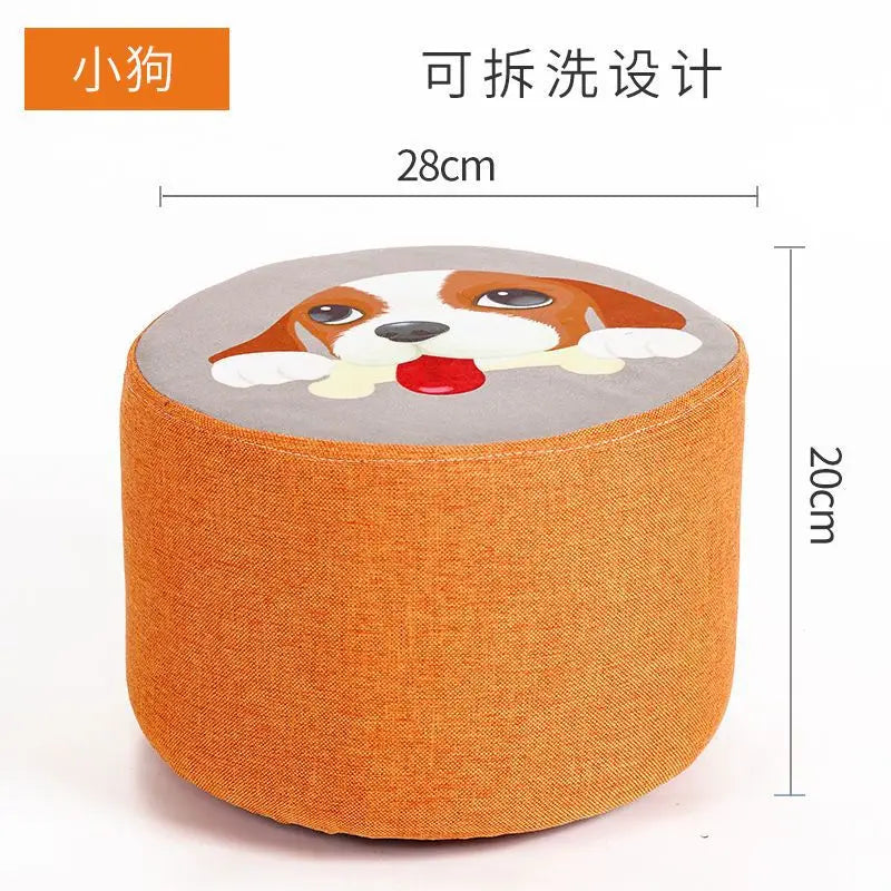 Solid Wood Fabric Small Stool Creative Home Living Room Sofa Coffee Table Decor
