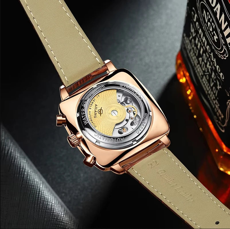 Ailang Square Watch Hollow Multifunctional Men's Fashion Waterproof Luminous Automatic Mechanical Wristwatch