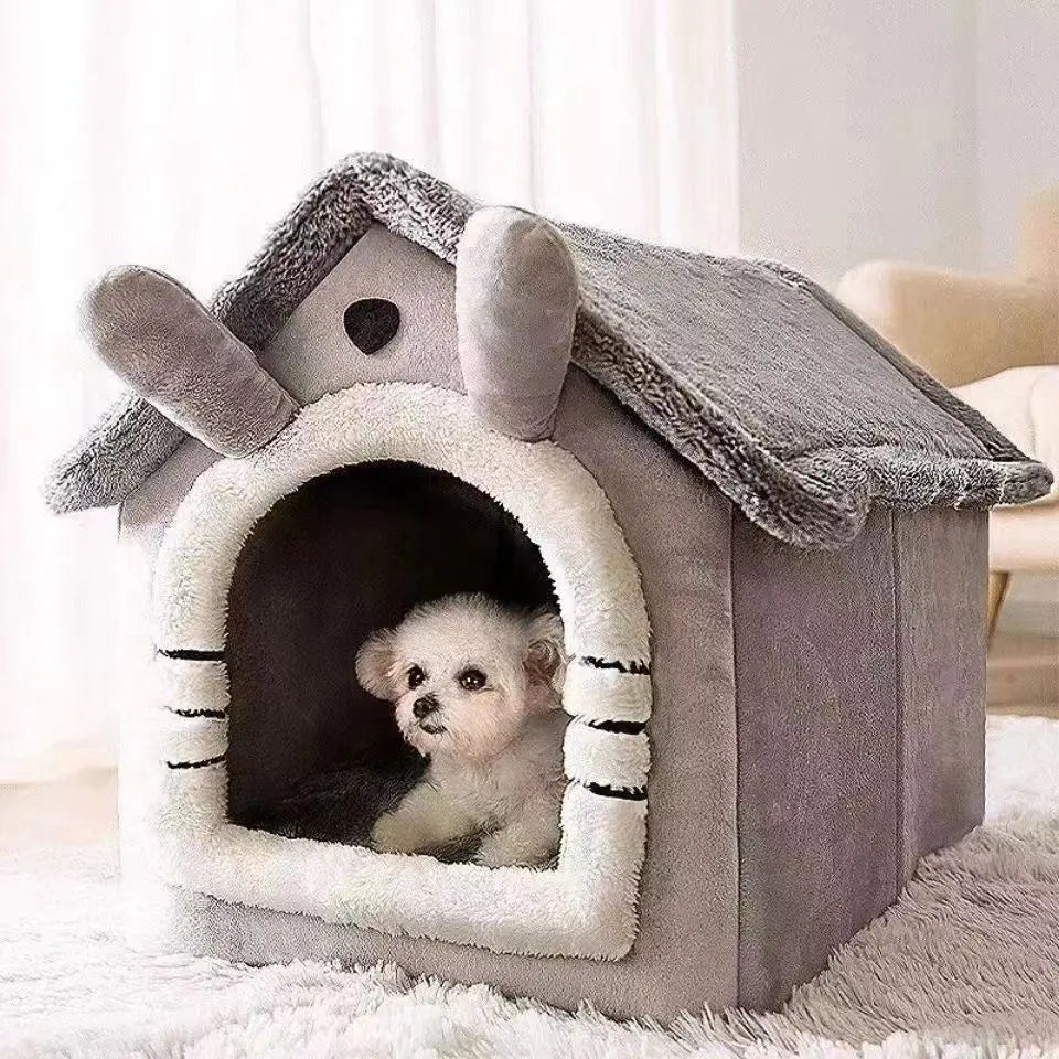 House Style Pet Bed for Cats & small Dogs- All Season Removable Washable  Winter Warm Pet Bed