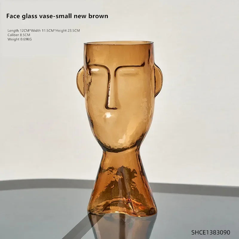 Face art vase ornament home living room flower arrangement glass ornament