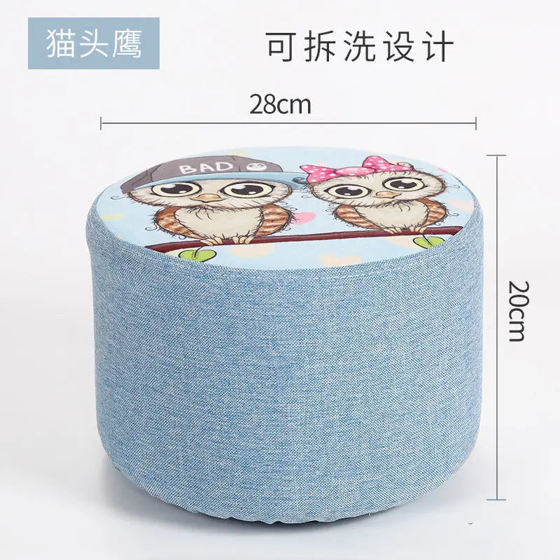 Solid Wood Fabric Small Stool Creative Home Living Room Sofa Coffee Table Decor
