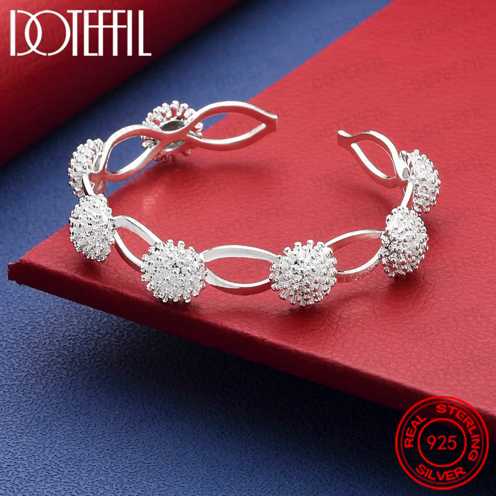 925 Sterling Silver Coral Open Bangle Fashion Party Wedding Accessories Jewelry Gifts