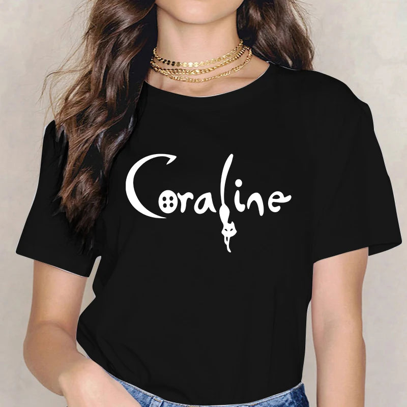 Fashion Horror Movie Tee Shirt Coraline Doll Dreams Y2k T-shirt Women Vintage Gothic Tshirt Halloween Graphic Tops Clothes