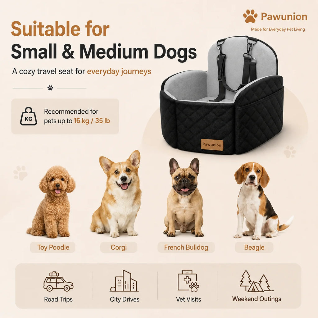 Dog Car Seat for Small/Medium/Large Dogs, Memory Foam Dog Booster Seat with Thick Cushion cool mat up to 55 lbs or 2 Small Dogs, Travel Pet Car Seat with Detachable Washable Cover, 2 Safety Leashes