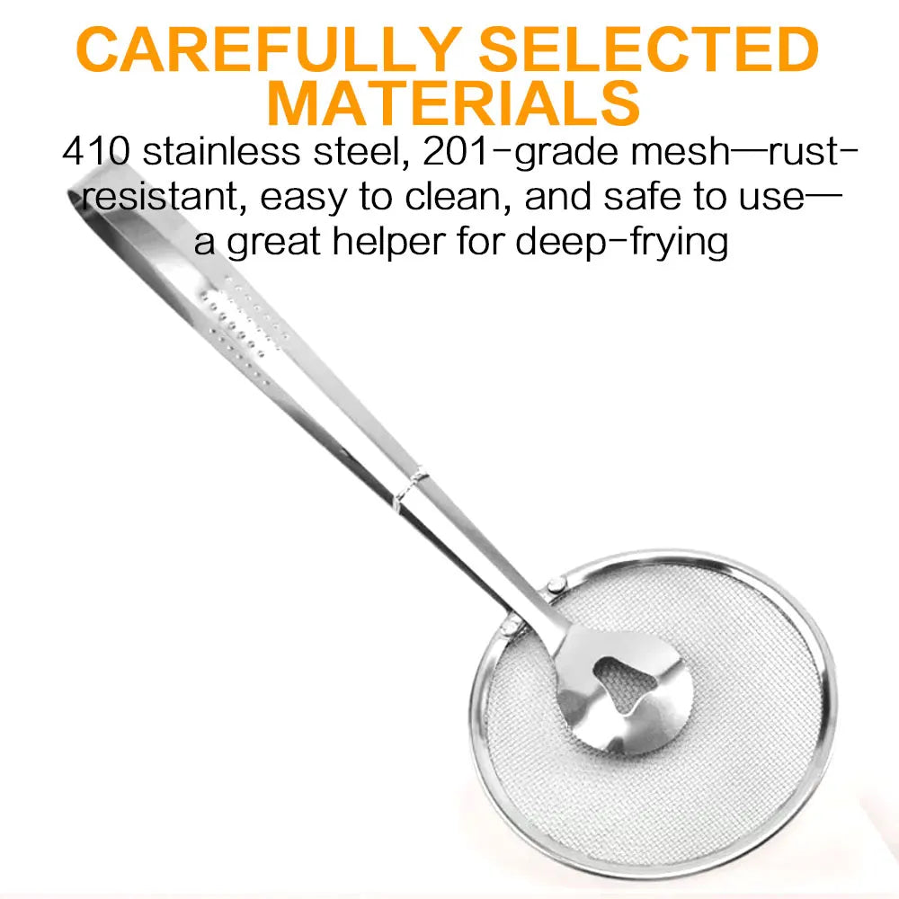 Premium Durable Stainless Steel Fine Mesh Strainer Spoon with Clip Multifunctional Kitchen Oil Filter Colander Tong Cooking Utensil Heat Resistant Kitchenware Gadget for Fried Food Salad BBQ Serving Tong Supplies