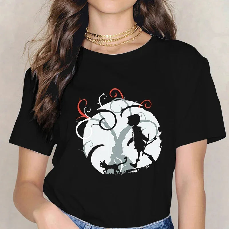 Fashion Horror Movie Tee Shirt Coraline Doll Dreams Y2k T-shirt Women Vintage Gothic Tshirt Halloween Graphic Tops Clothes