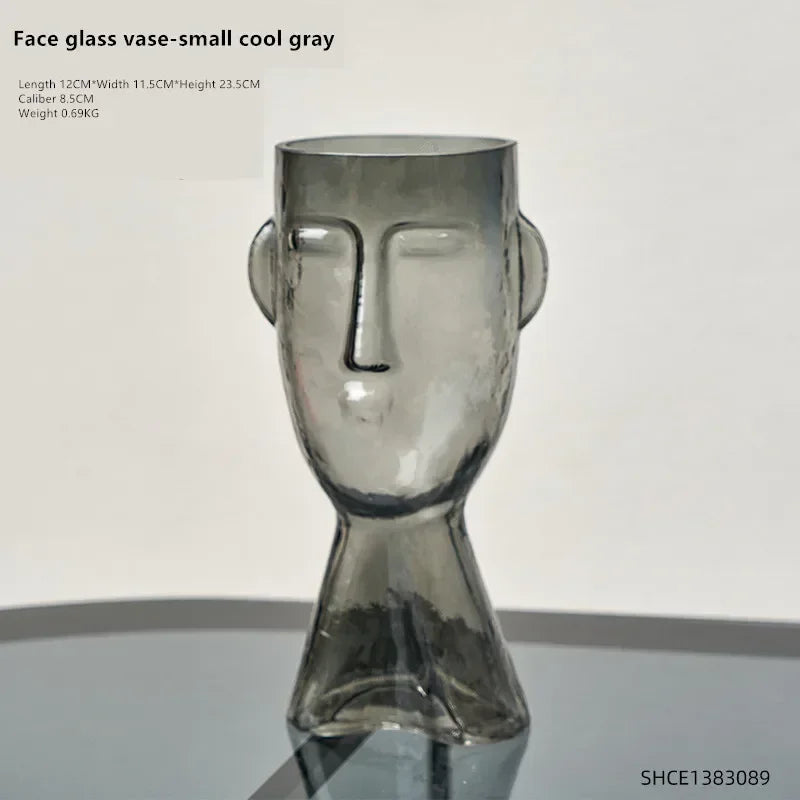 Face art vase ornament home living room flower arrangement glass ornament