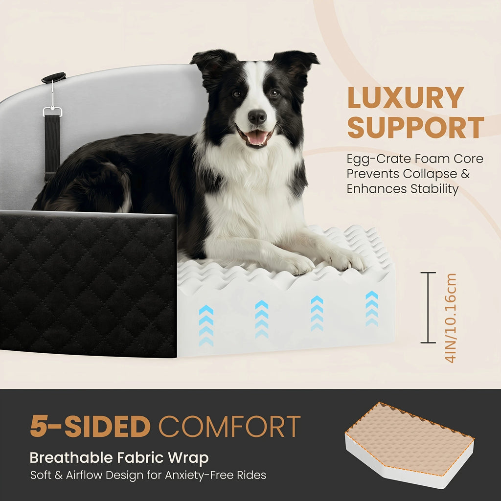 Dog Car Seat for Small/Medium/Large Dogs, Memory Foam Dog Booster Seat with Thick Cushion cool mat up to 55 lbs or 2 Small Dogs, Travel Pet Car Seat with Detachable Washable Cover, 2 Safety Leashes