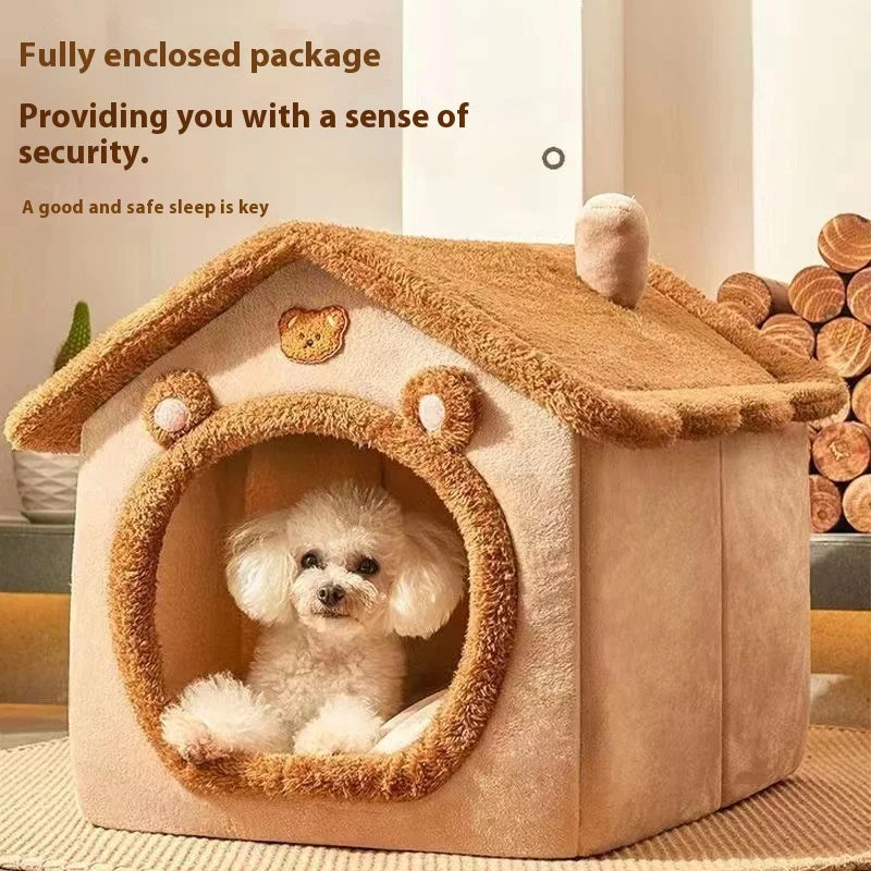 House Style Pet Bed for Cats & small Dogs- All Season Removable Washable  Winter Warm Pet Bed