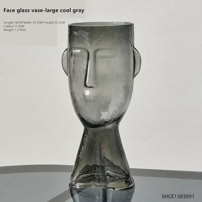 Face art vase ornament home living room flower arrangement glass ornament