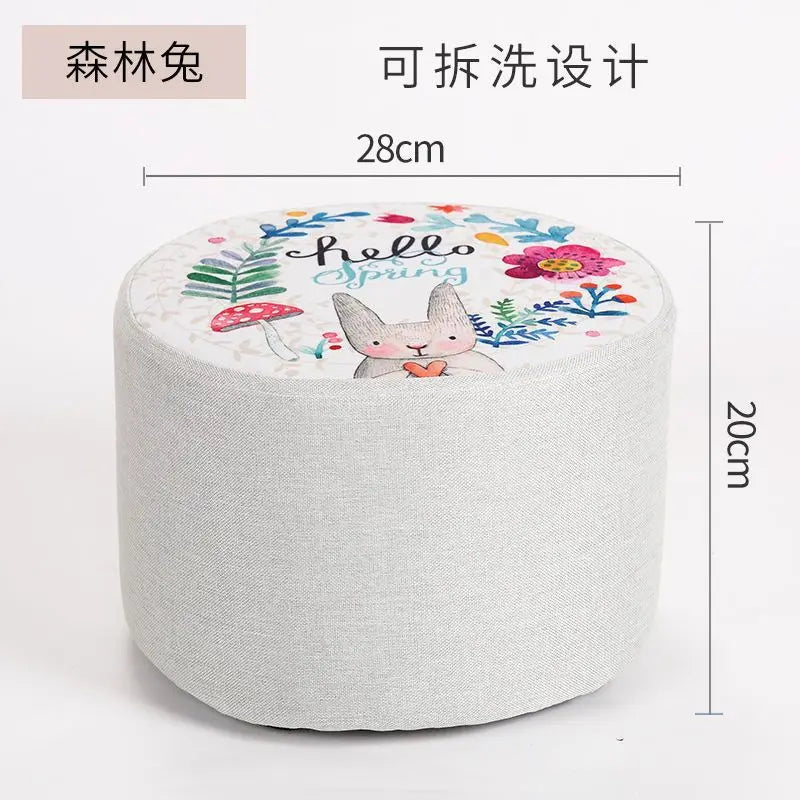 Solid Wood Fabric Small Stool Creative Home Living Room Sofa Coffee Table Decor