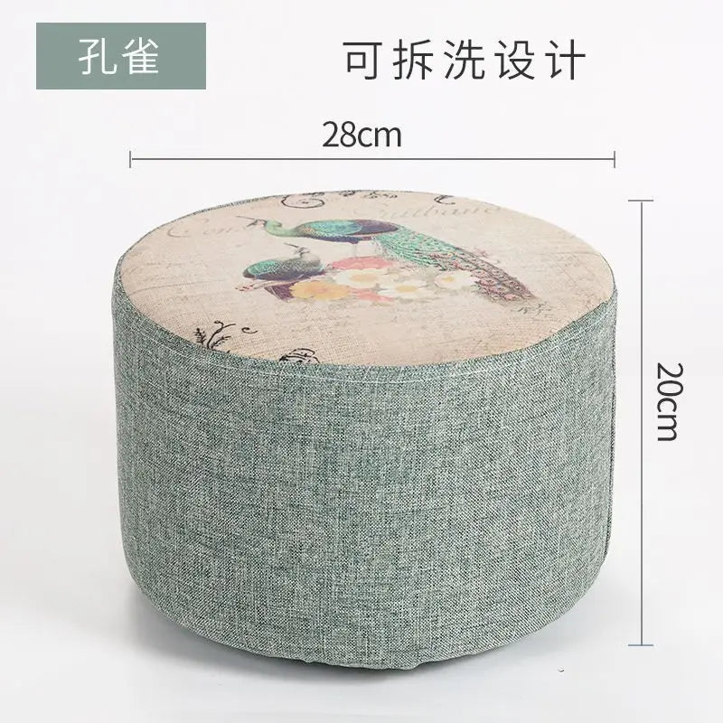 Solid Wood Fabric Small Stool Creative Home Living Room Sofa Coffee Table Decor