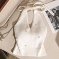 1pc Fashion French Beaded Halter Neck Tie Knot Backless Knitted Vest For Women