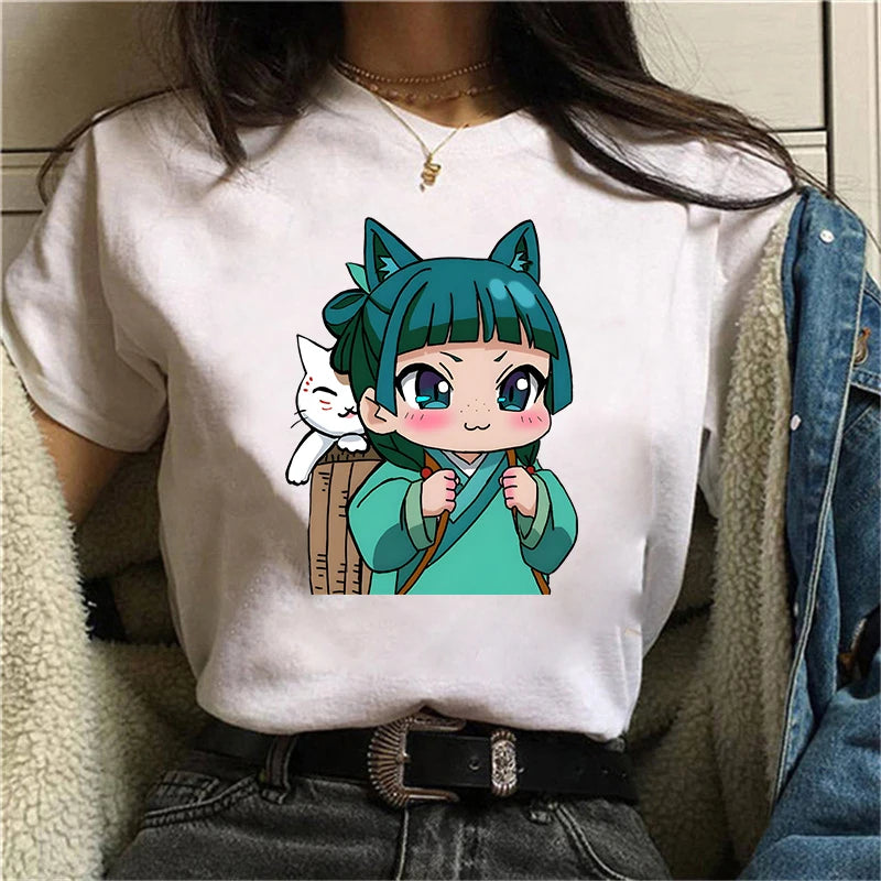 Camisetas divertidas con estampado de Anime The Apothecary Diaries para mujercamiseta holgada bonita de manga corta con