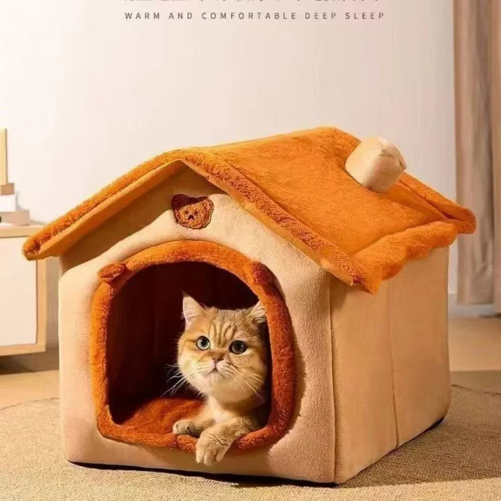 House Style Pet Bed for Cats & small Dogs- All Season Removable Washable  Winter Warm Pet Bed